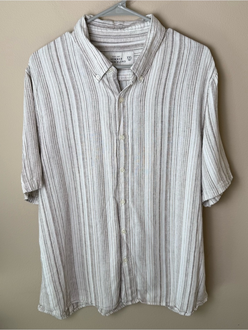 Abercrombie & Fitch Summer Linen Blend Button Down Shirt Mens XXL White Beige